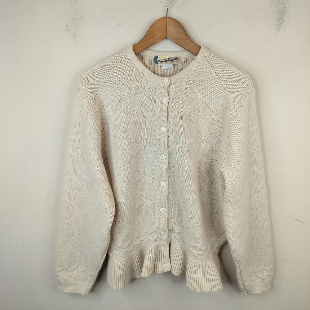 Diane Von Furstenberg Vintage Cardigan Large Peplum Button Up Acrylic Cream